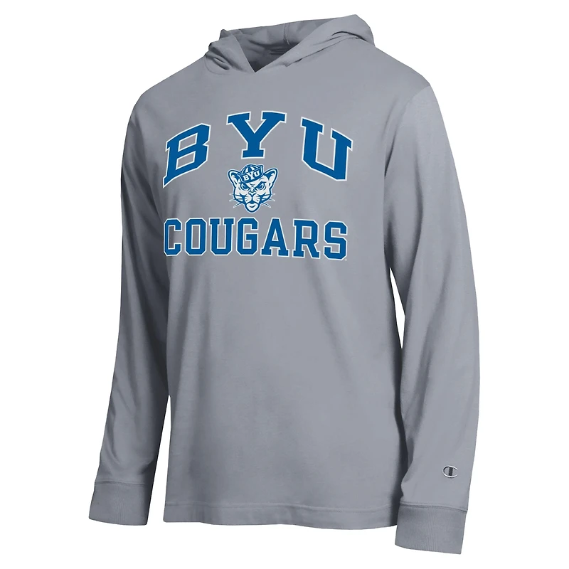 Men's Champion  Heather Gray BYU Cougars High Motor All-Star Long Sleeve Hooded T-Shirt