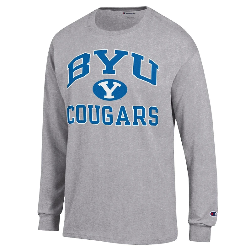 Men's Champion Heather Gray BYU Cougars High Motor Long Sleeve T-Shirt