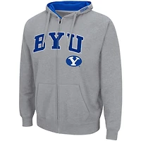 Sweat à capuche zippé complet Colosseum gris chiné BYU Cougars Arch & Logo pour homme