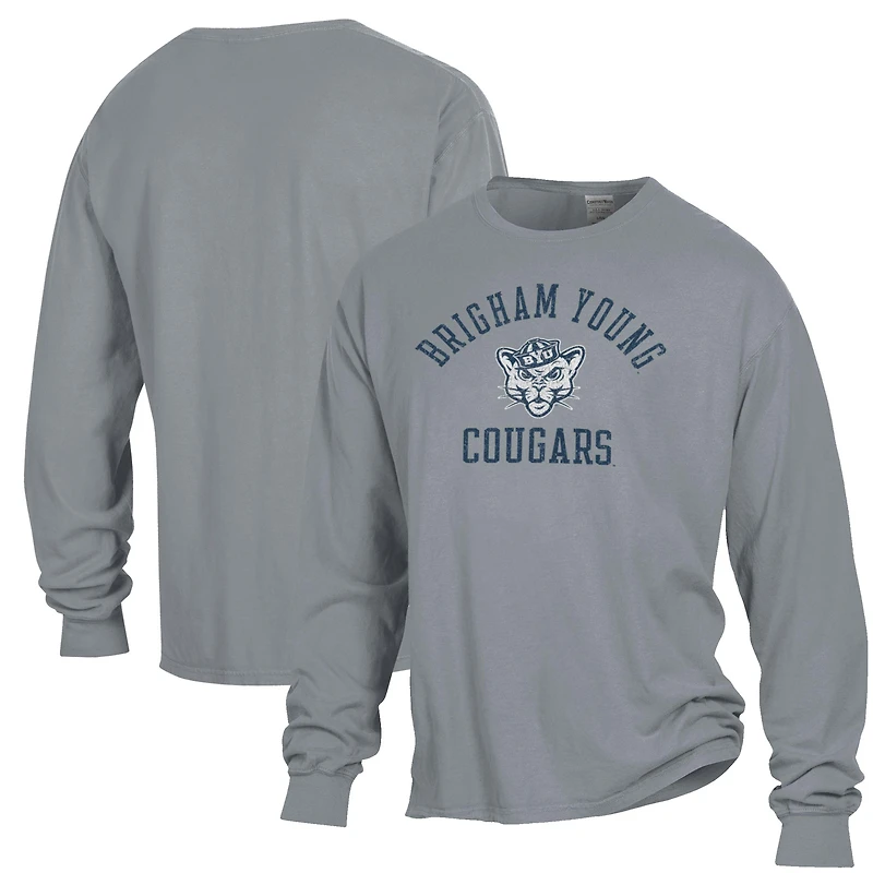 Men's ComfortWash Gray BYU Cougars Arch Logo Garment Dyed Long Sleeve T-Shirt