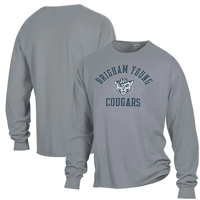 Men's ComfortWash Gray BYU Cougars Arch Logo Garment Dyed Long Sleeve T-Shirt
