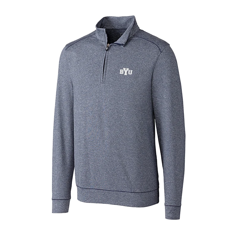 Veste demi-zippée Shoreline pour homme, couleur bleu marine chiné, Cutter & Buck, BYU Cougars, grande taille