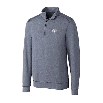 Veste demi-zippée Shoreline pour homme, couleur bleu marine chiné, Cutter & Buck, BYU Cougars, grande taille
