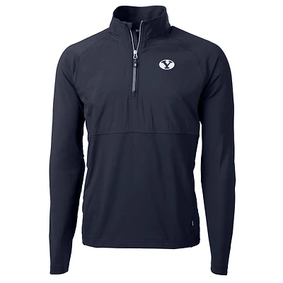 Pull-over Cutter & Buck Navy BYU Cougars Adapt Eco Knit Hybrid Recycled à quart de zip pour homme