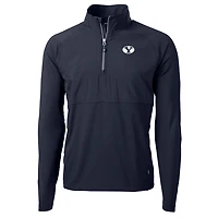 Pull-over Cutter & Buck Navy BYU Cougars Adapt Eco Knit Hybrid Recycled à quart de zip pour homme