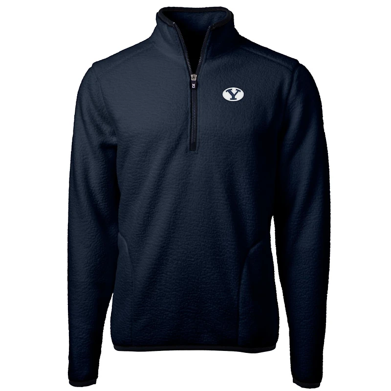Men's Cutter & Buck Navy BYU Cougars Big Tall Cascade Eco Sherpa Fleece Quarter-Zip Jacket