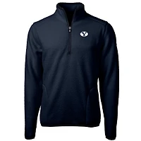Men's Cutter & Buck Navy BYU Cougars Big Tall Cascade Eco Sherpa Fleece Quarter-Zip Jacket