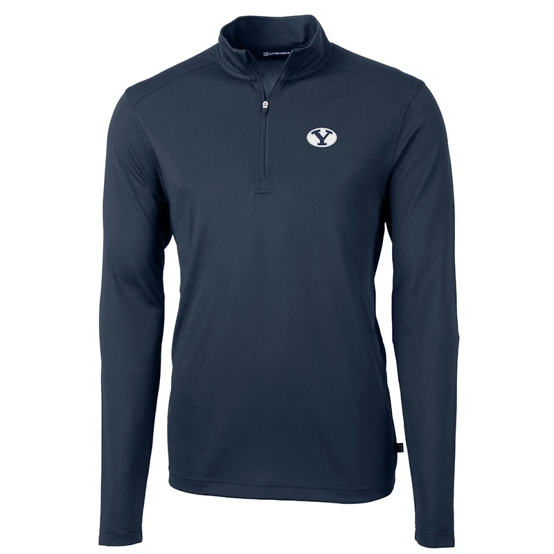 Men's Cutter & Buck Navy BYU Cougars Big Tall Virtue Eco Pique Recycled Quarter-Zip Pullover Top