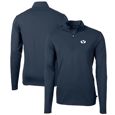 Pull-over zippé quart de tour en piqué écologique recyclé pour homme, couleur bleu marine, Cutter & Buck, BYU Cougars, taille grande et taille, Virtue