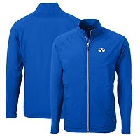 Veste zippée intégrale Cutter & Buck Royal BYU Cougars pour homme, grandes tailles, en maille écologique hybride recyclée.