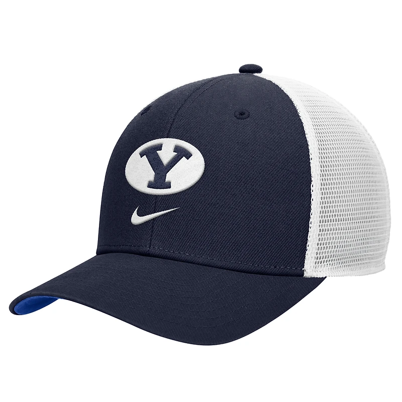 Casquette trucker Nike Navy BYU Cougars Rise pour homme, modèle ajustable Dri-FIT