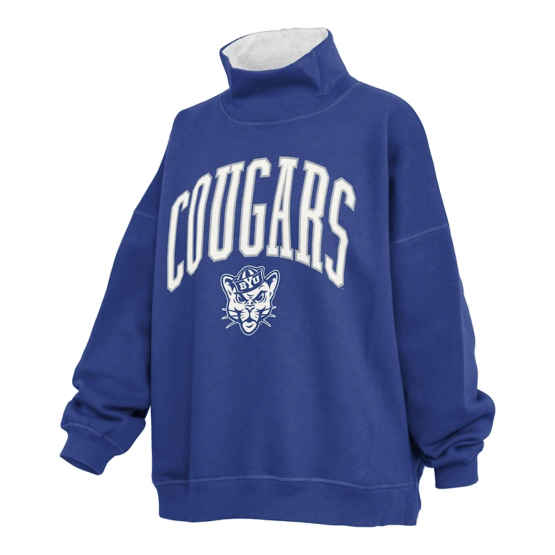 Sweat-shirt à col montant oversize Pressbox bleu marine pour femmes, modèle BYU Cougars