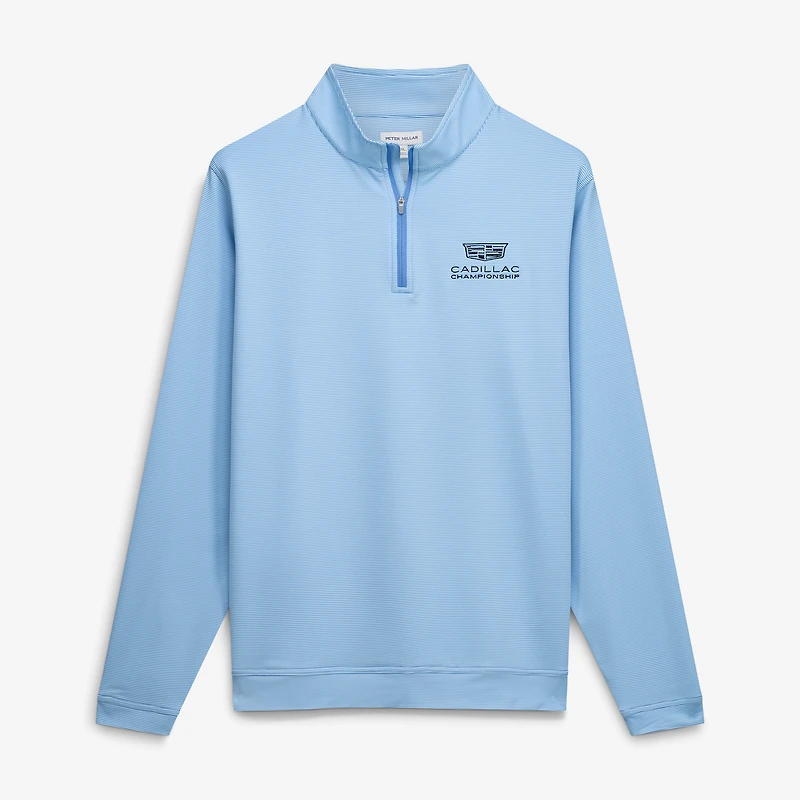 Men's Peter Millar Blue Cadillac Championship Perth Sugar Stripe Performance Quarter-Zip Pullover