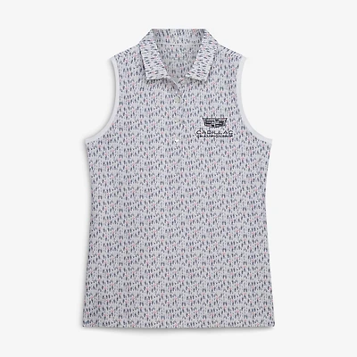 Women's Peter Millar Gray Cadillac Championship Poppies Play Banded Sport Mesh Sleeveless Polo