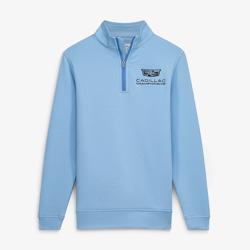 Youth Peter Millar Blue Cadillac Championship Perth Sugar Stripe Performance Quarter-Zip Pullover