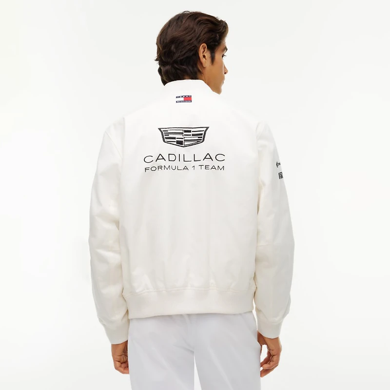Men's Tommy Hilfiger White Cadillac F1 Team Red, and Blue Full-Snap Replica Jacket