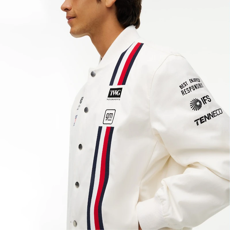 Men's Tommy Hilfiger White Cadillac F1 Team Red, and Blue Full-Snap Replica Jacket