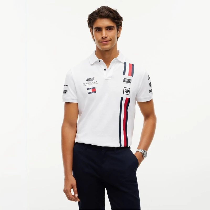 Men's Tommy Hilfiger White Cadillac F1 Team Red, and Blue Replica Polo