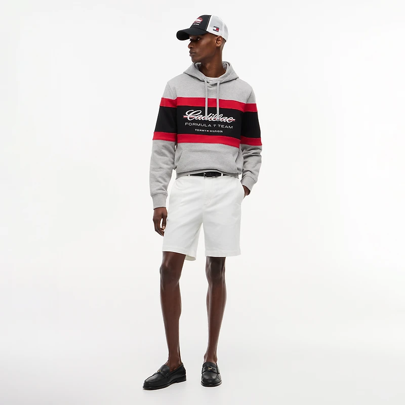 Sweat à capuche Tommy Hilfiger x Cadillac F1 Team rouge rayures colorblock pour homme