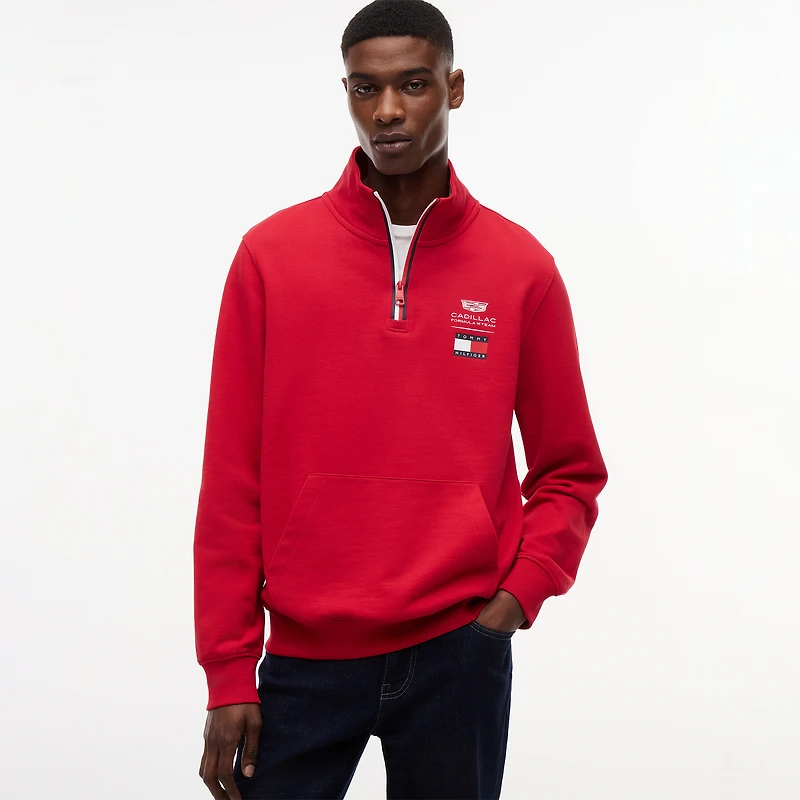 Men's Tommy Hilfiger x Cadillac F1 Team Red Quarter-Zip Logo Sweatshirt
