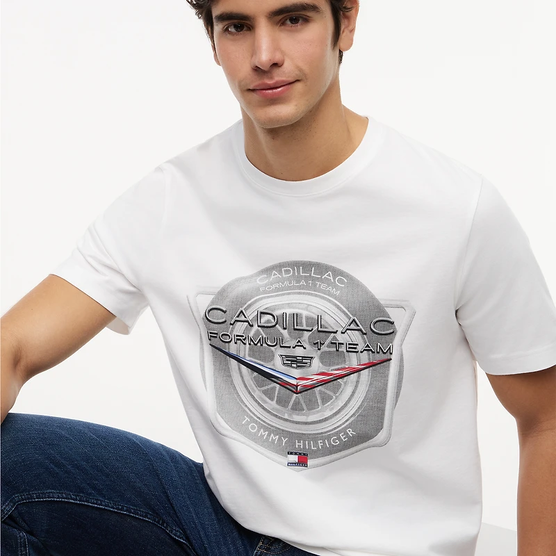Men's Tommy Hilfiger x Cadillac F1 Team White Tire Graphic T-Shirt