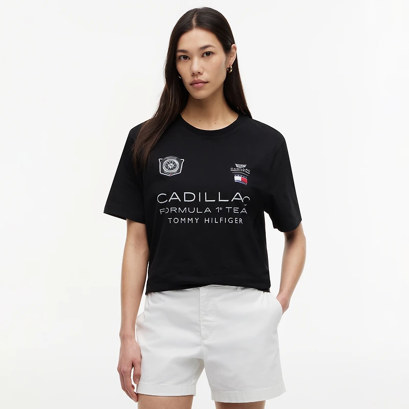 T-shirt unisexe Tommy Hilfiger noir à motif Cadillac F1 Team Racing