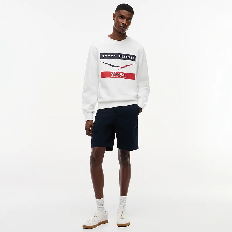Sweat-shirt unisexe Tommy Hilfiger blanc à chevrons Cadillac F1 Team