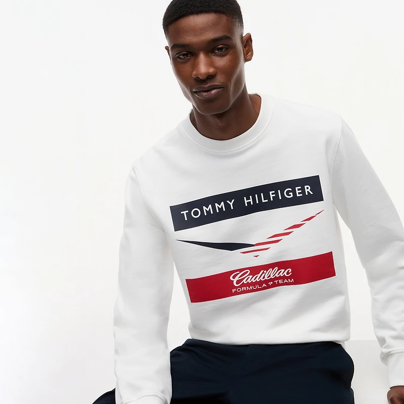 Unisex Tommy Hilfiger White Cadillac F1 Team Chevron Sweatshirt