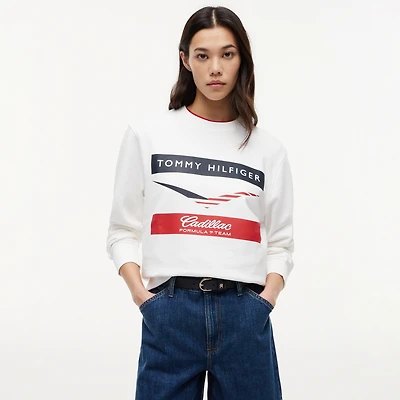 Unisex Tommy Hilfiger White Cadillac F1 Team Chevron Sweatshirt