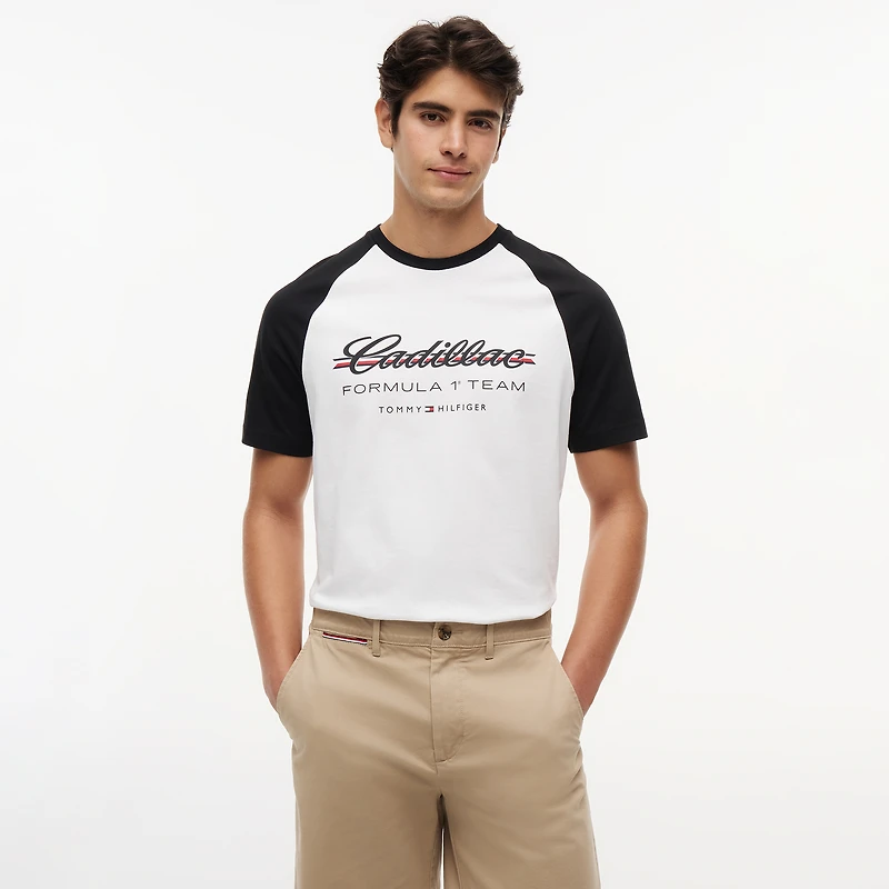 Unisex Tommy Hilfiger White Cadillac F1 Team Script Raglan Sleeve T-Shirt