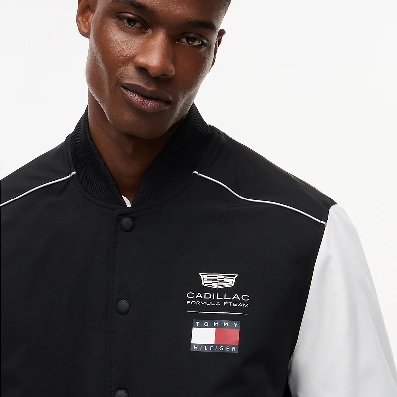 Unisex Tommy Hilfiger x Cadillac F1 Team Black Full-Snap Varsity Bomber Jacket