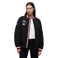 Veste bomber unisexe Tommy Hilfiger x Cadillac F1 Team noire à rayures, fermeture éclair intégrale