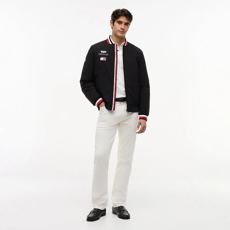 Unisex Tommy Hilfiger x Cadillac F1 Team Black Full-Zip Replica Stripe Bomber Jacket