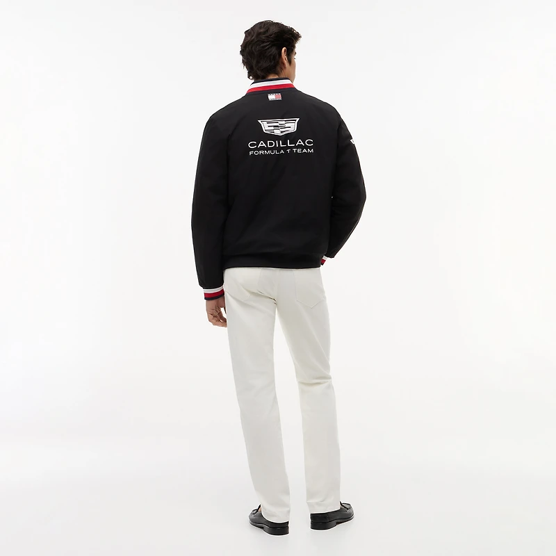 Unisex Tommy Hilfiger x Cadillac F1 Team Black Full-Zip Replica Stripe Bomber Jacket