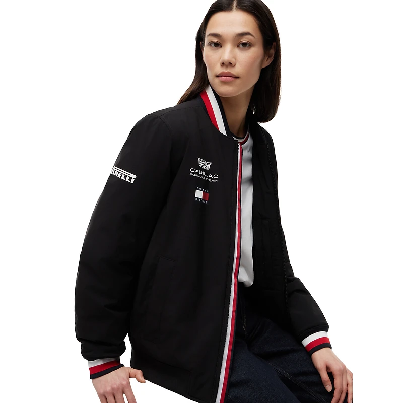 Unisex Tommy Hilfiger x Cadillac F1 Team Black Full-Zip Replica Stripe Bomber Jacket