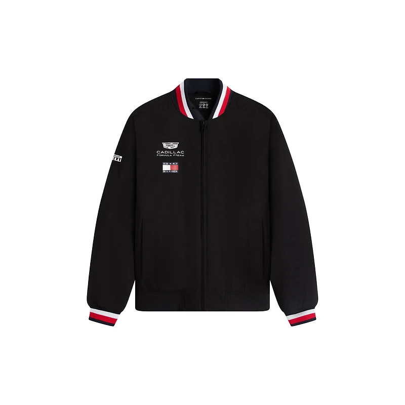 Unisex Tommy Hilfiger x Cadillac F1 Team Black Full-Zip Replica Stripe Bomber Jacket