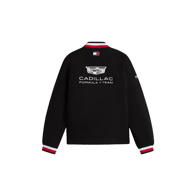 Unisex Tommy Hilfiger x Cadillac F1 Team Black Full-Zip Replica Stripe Bomber Jacket
