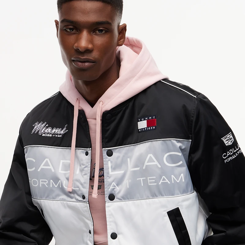 Unisex Tommy Hilfiger x Cadillac F1 Team White Miami Full-Snap Varsity Bomber Jacket