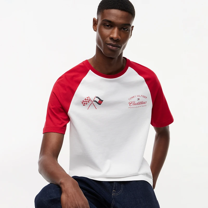 T-shirt unisexe Tommy Hilfiger x Cadillac F1 Team blanc raglan Speed