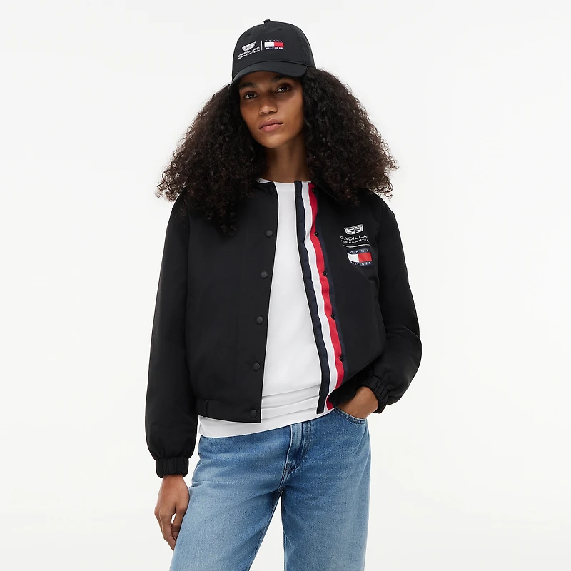 Women's Tommy Hilfiger x Cadillac F1 Team Black Logo Coach Full-Snap Jacket