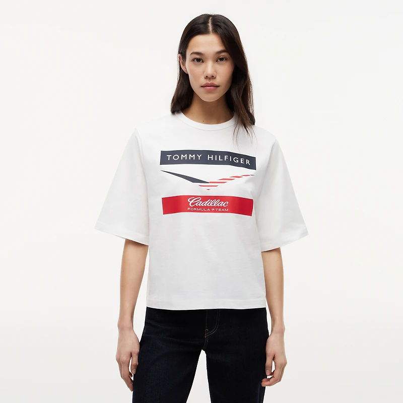 Women's Tommy Hilfiger x Cadillac F1 Team White Boxy Chevron T-Shirt
