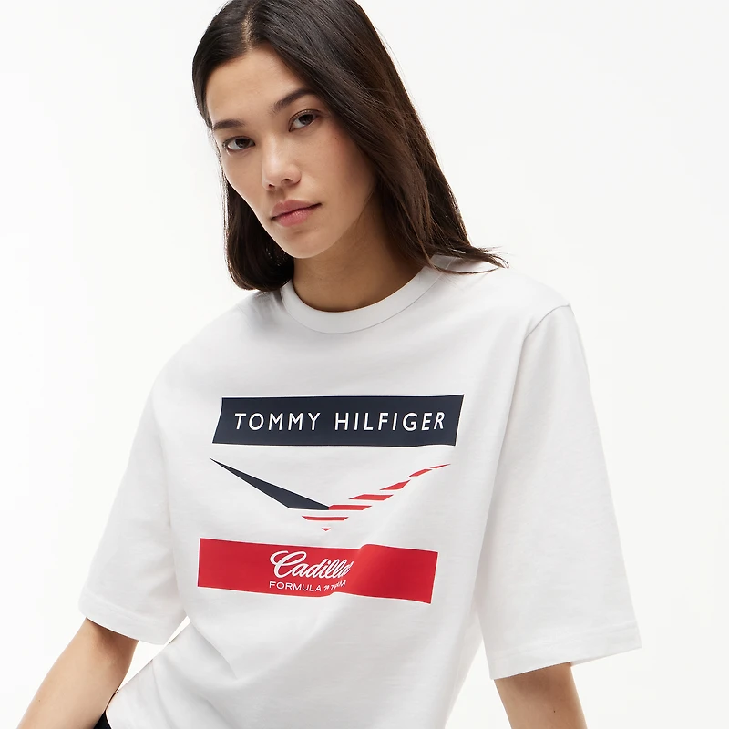 Women's Tommy Hilfiger x Cadillac F1 Team White Boxy Chevron T-Shirt