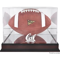 Vitrine pour ballon de football Cal Bears en acajou avec logo et fond miroir.