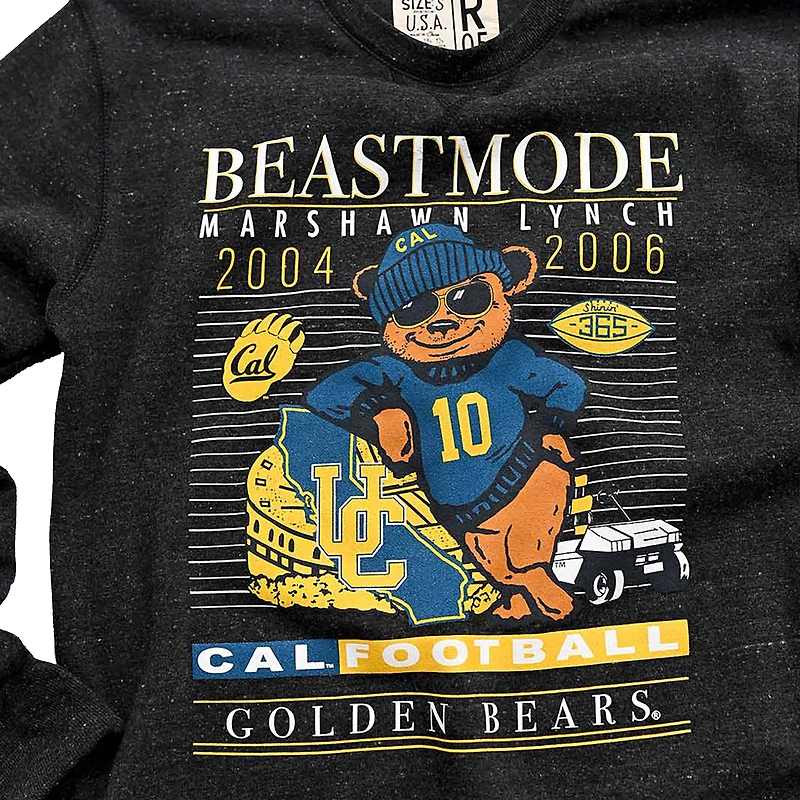 Men's Roots of Fight Marshawn Lynch Black Cal Bears Beastmode Tri-Blend Pullover Sweatshirt