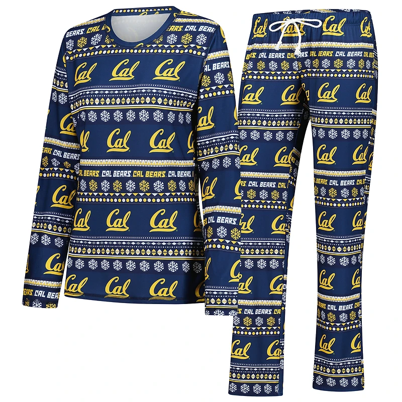 Ensemble de nuit pour femme Concepts Sport Navy Cal Bears Ugly Sweater Holiday, haut à manches longues et pantalon