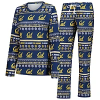 Ensemble de nuit pour femme Concepts Sport Navy Cal Bears Ugly Sweater Holiday, haut à manches longues et pantalon
