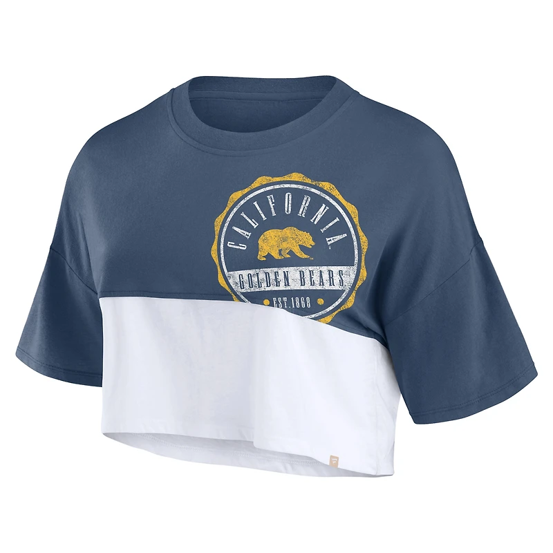 T-shirt court surdimensionné avec badge Colorblock Fanatics pour femmes, bleu marine/blanc