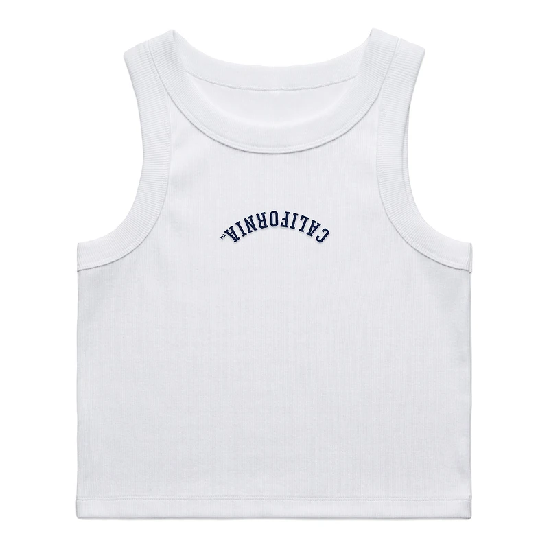 Women's Uscape Apparel White Cal Bears Upside Down Embroidery Ribbed Cropped Tank Top