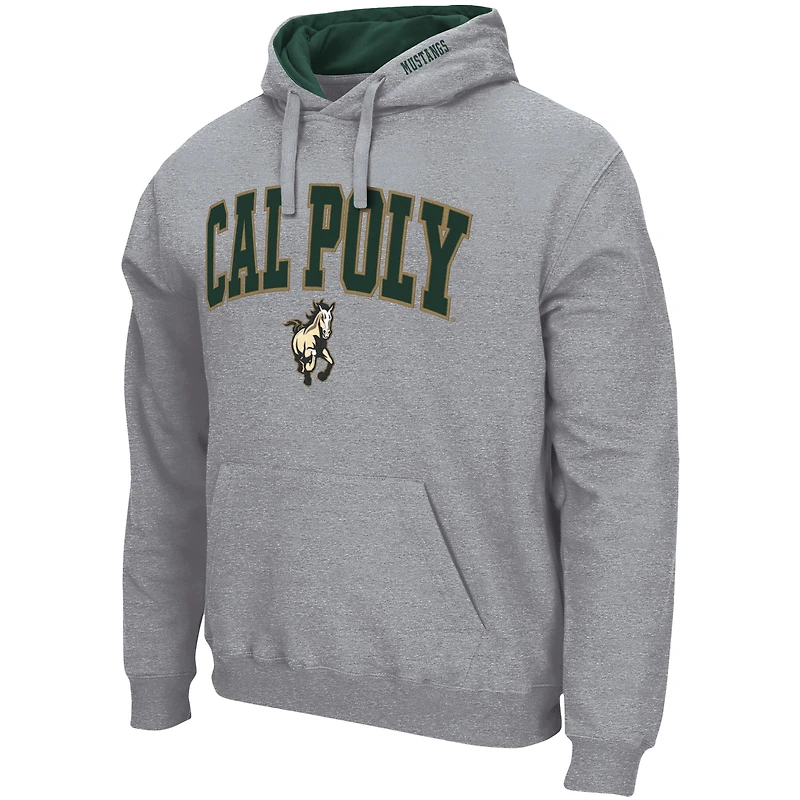 Men's Colosseum Heather Gray Cal Poly Mustangs Arch & Logo 3.0 Pullover Hoodie