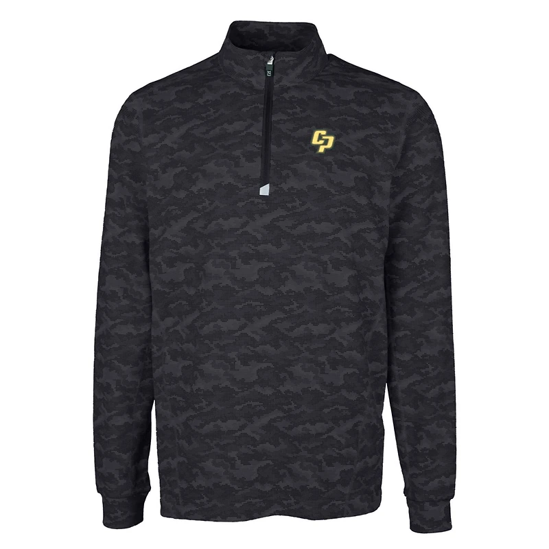 Men's Cutter & Buck Black Cal Poly Mustangs Big Tall Traverse Camo Print Stretch Quarter-Zip Pullover Top